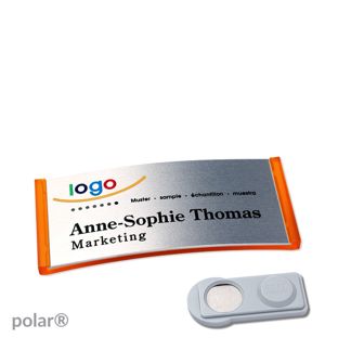 Name badges polar® alu-complete magnet 65 x 30 mm  | translucent|orange  | silver  | smag® Magnet 