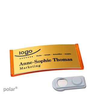 Name badges polar® alu-complete magnet 65 x 30 mm  | translucent|orange  | gold  | smag® Magnet 