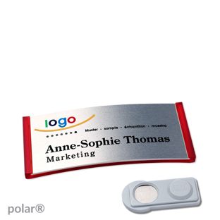Name badges polar® alu-complete magnet 65 x 30 mm  | translucent|red  | silver  | smag® Magnet 