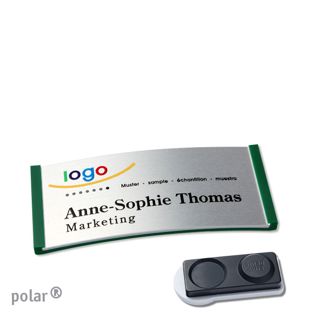 Name badges polar® alu-complete magnet 65 x 30 mm  | green  | silver  | smag® magnet, extra strong 