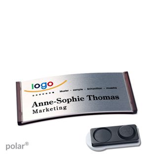 Name badges polar® alu-complete magnet 65 x 30 mm  | translucent|anthracite  | silver  | smag® magnet, extra strong 