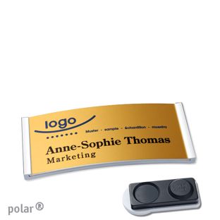 Name badges polar® alu-complete magnet 65 x 30 mm  | chrome  | gold  | smag® magnet, extra strong 