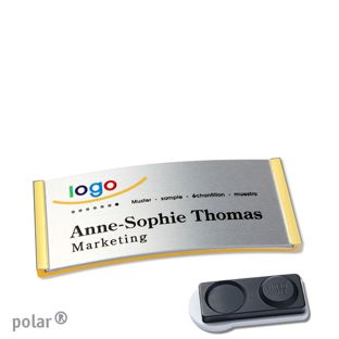 Name badges polar® alu-complete magnet 65 x 30 mm  | gold  | silver  | smag® magnet, extra strong 