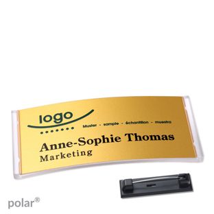 Name badges polar® alu-complete magnet 74 x 34 mm  | transparent  | gold 