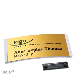 Name badges polar® alu-complete magnet 74 x 34 mm  | light grey  | gold 
