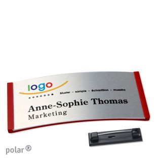 Name badges polar® alu-complete magnet 74 x 34 mm  | red  | silver 