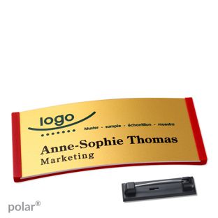 Name badges polar® alu-complete magnet 74 x 34 mm  | red  | gold 