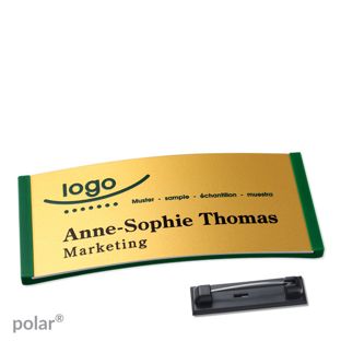 Name badges polar® alu-complete magnet 74 x 34 mm  | green  | gold 