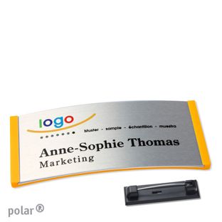 Name badges polar® alu-complete magnet 74 x 34 mm  | yellow  | silver 
