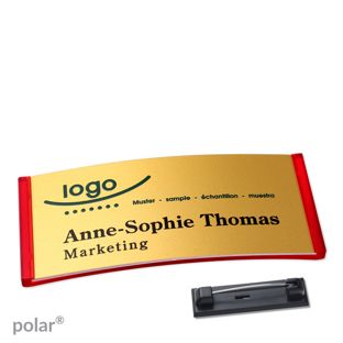 Name badges polar® alu-complete magnet 74 x 34 mm  | translucent|red  | gold 