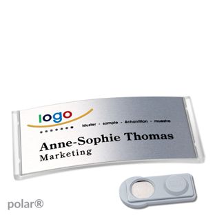 Name badges polar® alu-complete magnet 74 x 34 mm  | transparent  | silver  | smag® Magnet 