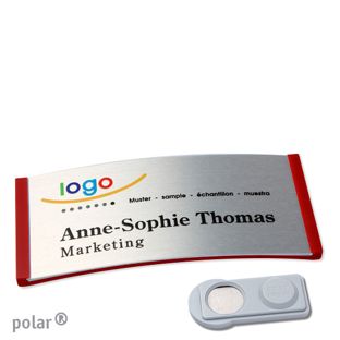 Name badges polar® alu-complete magnet 74 x 34 mm  | red  | silver  | smag® Magnet 