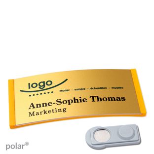 Name badges polar® alu-complete magnet 74 x 34 mm  | yellow  | gold  | smag® Magnet 