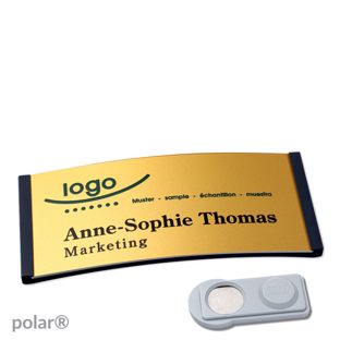 Name badges polar® alu-complete magnet 74 x 34 mm  | black  | gold  | smag® Magnet 
