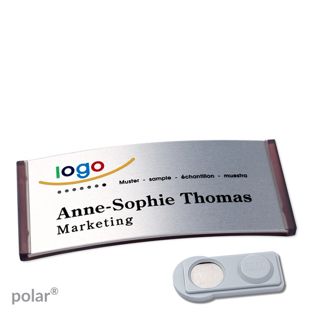 Name badges polar® alu-complete magnet 74 x 34 mm  | translucent|anthracite  | silver  | smag® Magnet 