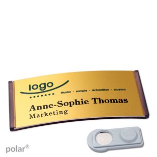 Name badges polar® alu-complete magnet 74 x 34 mm  | translucent|anthracite  | gold  | smag® Magnet 