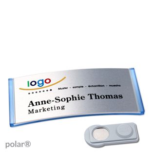Name badges polar® alu-complete magnet 74 x 34 mm  | translucent|blue  | silver  | smag® Magnet 