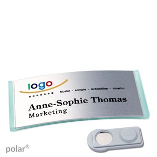 Name badges polar® alu-complete magnet 74 x 34 mm  | translucent|green  | silver  | smag® Magnet 