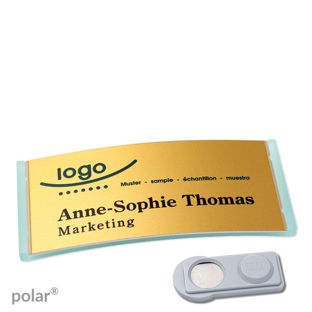 Name badges polar® alu-complete magnet 74 x 34 mm  | translucent|green  | gold  | smag® Magnet 