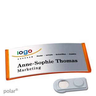 Name badges polar® alu-complete magnet 74 x 34 mm  | translucent|orange  | silver  | smag® Magnet 