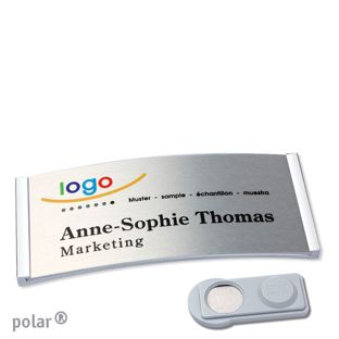 Name badges polar® alu-complete magnet 74 x 34 mm  | chrome  | silver  | smag® Magnet 