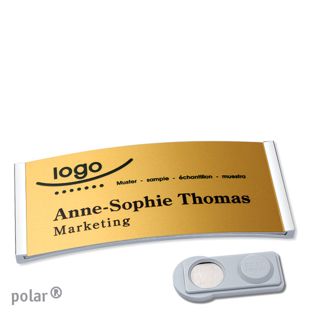 Name badges polar® alu-complete magnet 74 x 34 mm  | chrome  | gold  | smag® Magnet 