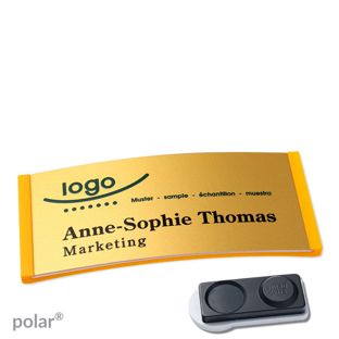 Name badges polar® alu-complete magnet 74 x 34 mm  | yellow  | gold  | smag® magnet, extra strong 