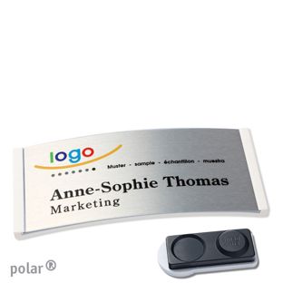 Name badges polar® alu-complete magnet 74 x 34 mm  | white  | silver  | smag® magnet, extra strong 