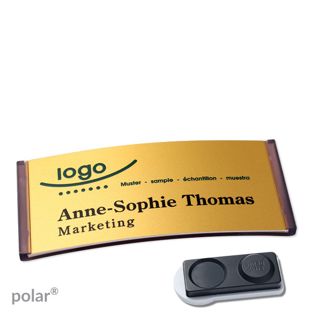 Name badges polar® alu-complete magnet 74 x 34 mm  | translucent|anthracite  | gold  | smag® magnet, extra strong 