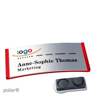 Name badges polar® alu-complete magnet 74 x 34 mm  | translucent|red  | silver  | smag® magnet, extra strong 