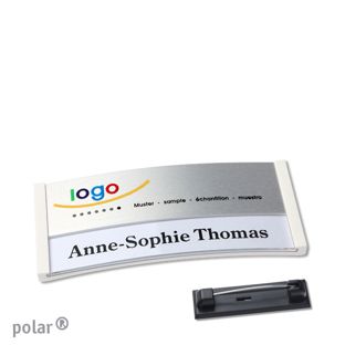 Name badges polar® alu-print Stainless steel pin 65 x 30 mm  | white  | silver 