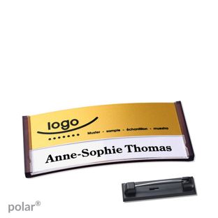 Name badges polar® alu-print Stainless steel pin 65 x 30 mm  | translucent|anthracite  | gold 