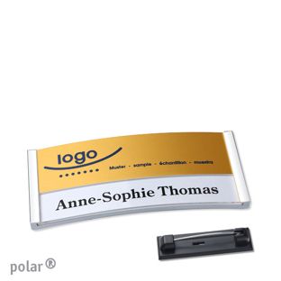 Name badges polar® alu-print Stainless steel pin 65 x 30 mm  | chrome  | gold 
