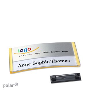 Name badges polar® alu-print Stainless steel pin 65 x 30 mm  | gold  | silver 