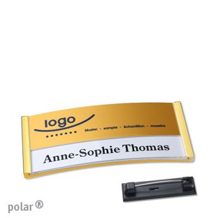 Name badges polar® alu-print Stainless steel pin 65 x 30 mm  | gold  | gold 