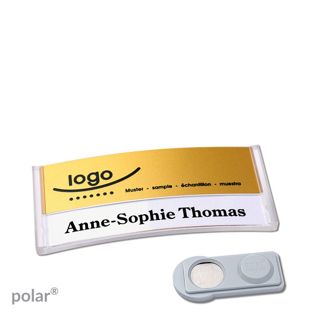 Name badges polar® alu-print magnet 65 x 30 mm  | transparent  | gold  | smag® Magnet 