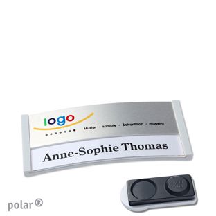 Name badges polar® alu-print magnet 65 x 30 mm  | light grey  | silver  | smag® magnet, extra strong 