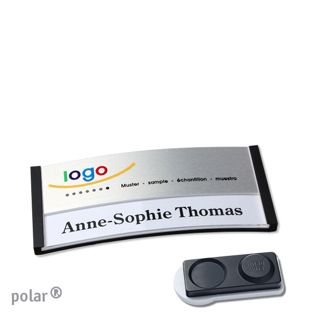 Name badges polar® alu-print magnet 65 x 30 mm  | black  | silver  | smag® magnet, extra strong 