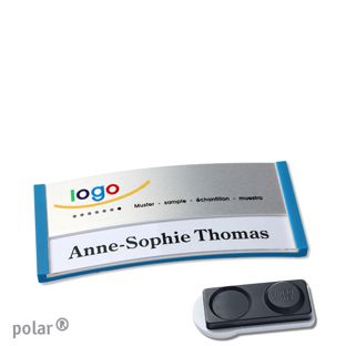 Name badges polar® alu-print magnet 65 x 30 mm  | medium blue  | silver  | smag® magnet, extra strong 