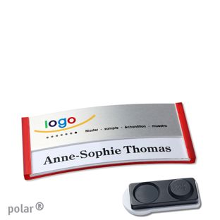 Name badges polar® alu-print magnet 65 x 30 mm  | translucent|red  | silver  | smag® magnet, extra strong 
