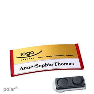 Name badges polar® alu-print magnet 65 x 30 mm  | translucent|red  | gold  | smag® magnet, extra strong 