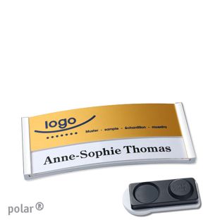 Name badges polar® alu-print magnet 65 x 30 mm  | chrome  | gold  | smag® magnet, extra strong 