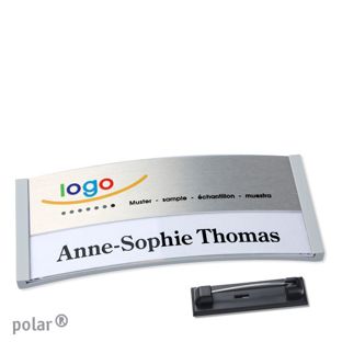 Name badges polar® alu-print Stainless steel pin 74 x 34 mm  | light grey  | silver 
