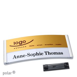 Name badges polar® alu-print Stainless steel pin 74 x 34 mm  | stainless steel  | gold 