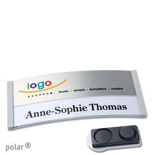 Name badges polar® alu-print magnet 74 x 34 mm  | light grey  | silver  | smag® magnet, extra strong 
