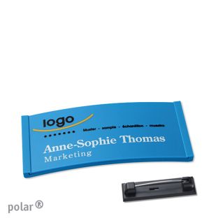 Name badges color-complete magnet 65 x 30 mm  | medium blue  | Stainless steel pin 