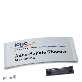 Name badges color-complete stainless steel pin 74 x 34 mm  | light grey 