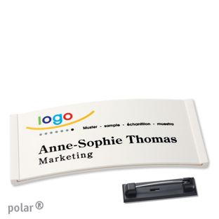 Name badges color-complete stainless steel pin 74 x 34 mm  | white 