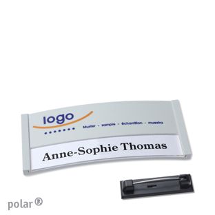 Name badges color-print stainless steel pin 65 x 30 mm  | light grey 