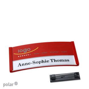 Name badges color-print stainless steel pin 65 x 30 mm  | red 